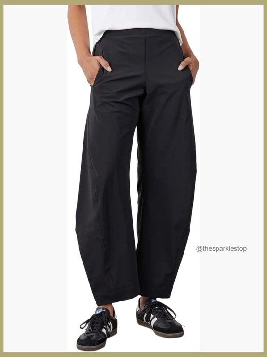 Pants - High Waisted Wide Leg Barrel Pants with Pockets - Travel Work Trousers
